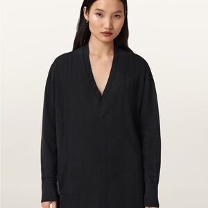 All Saints Bern Black V-Neck Wool Sweater